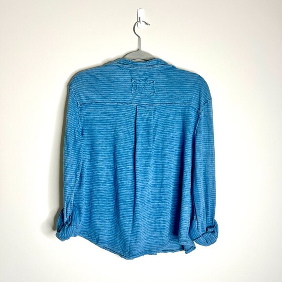 We The Free Blue Blue Shirting in Blue Combo Lightweight Boho Minimalist Sz M - Picture 7 of 7